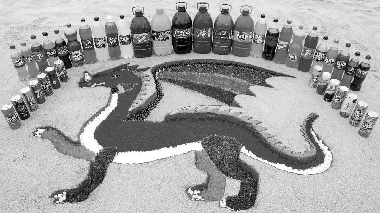 Easy methods to make Rainbow DRAGON with Orbeez Colourful, Massive Coca Cola, Fanta and Mentos & Fashionable Sodas